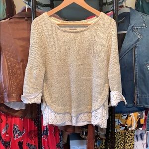 Anthropologie lace and knit sweater